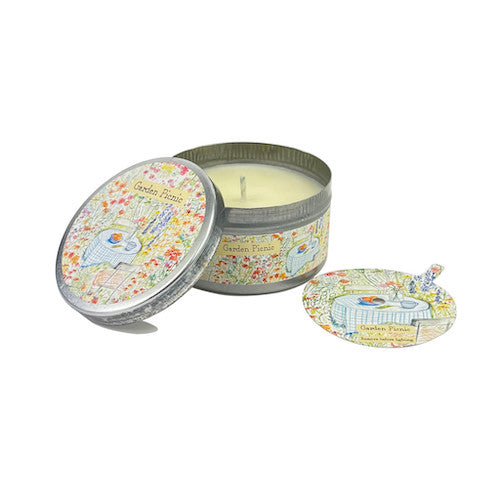 Illustrated Candle Tin Garden Picnic