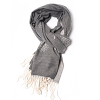 grey scarf with dandelion pattern